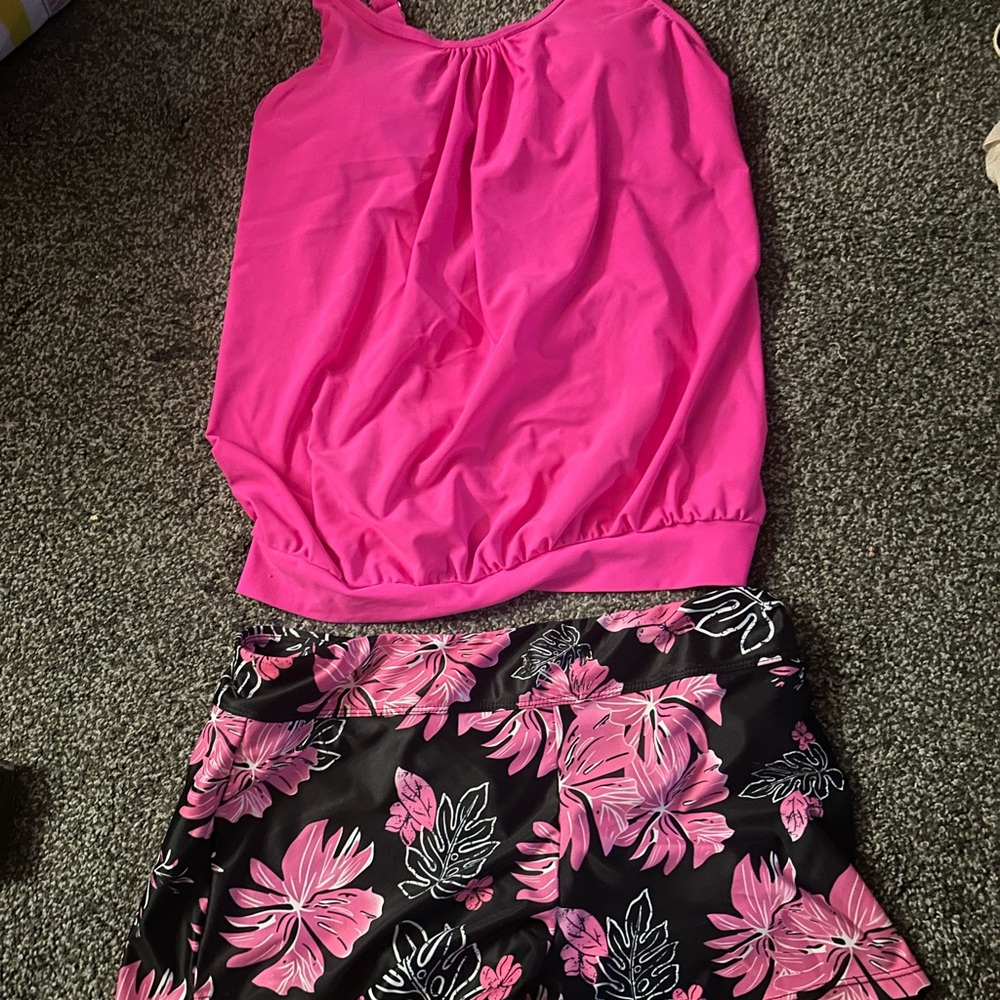 Amazon Pink and Black Floral Bikini Set